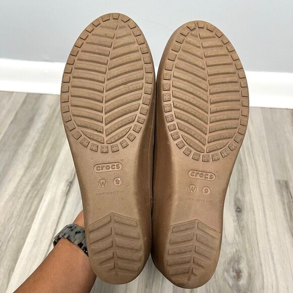 Crocs Sandals Women’s 9 Mabyn Tan Brown Peep Toe Slingback Wedge - Picture 4 of 6